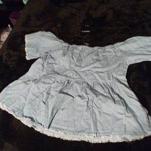 Denim Top with Frayed Ends